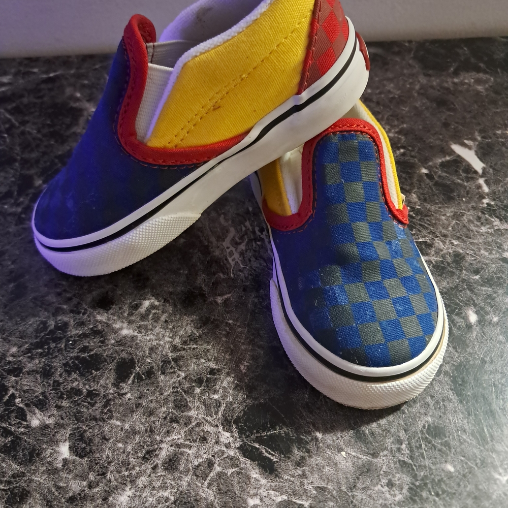 Vans Kids Red, Blue, and Yellow Checkered Sneakers